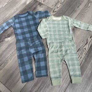 Plaid Baby Pajama Sets in Blue and Green 3-6 months